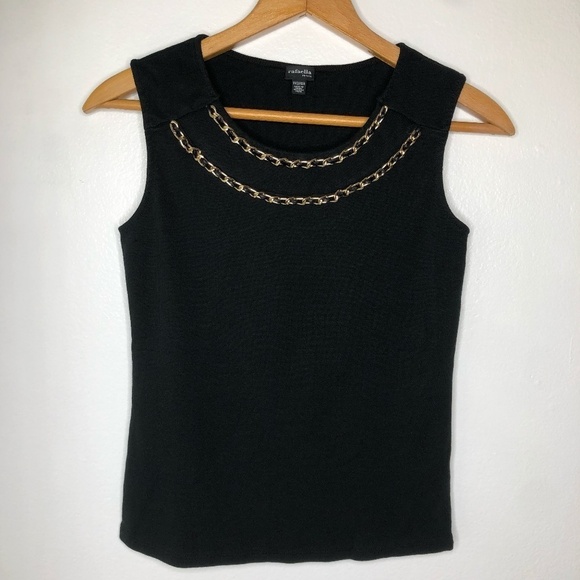 Rafaella Petite XS Black Tank with Gold Chain Neckline Detail - Picture 1 of 10